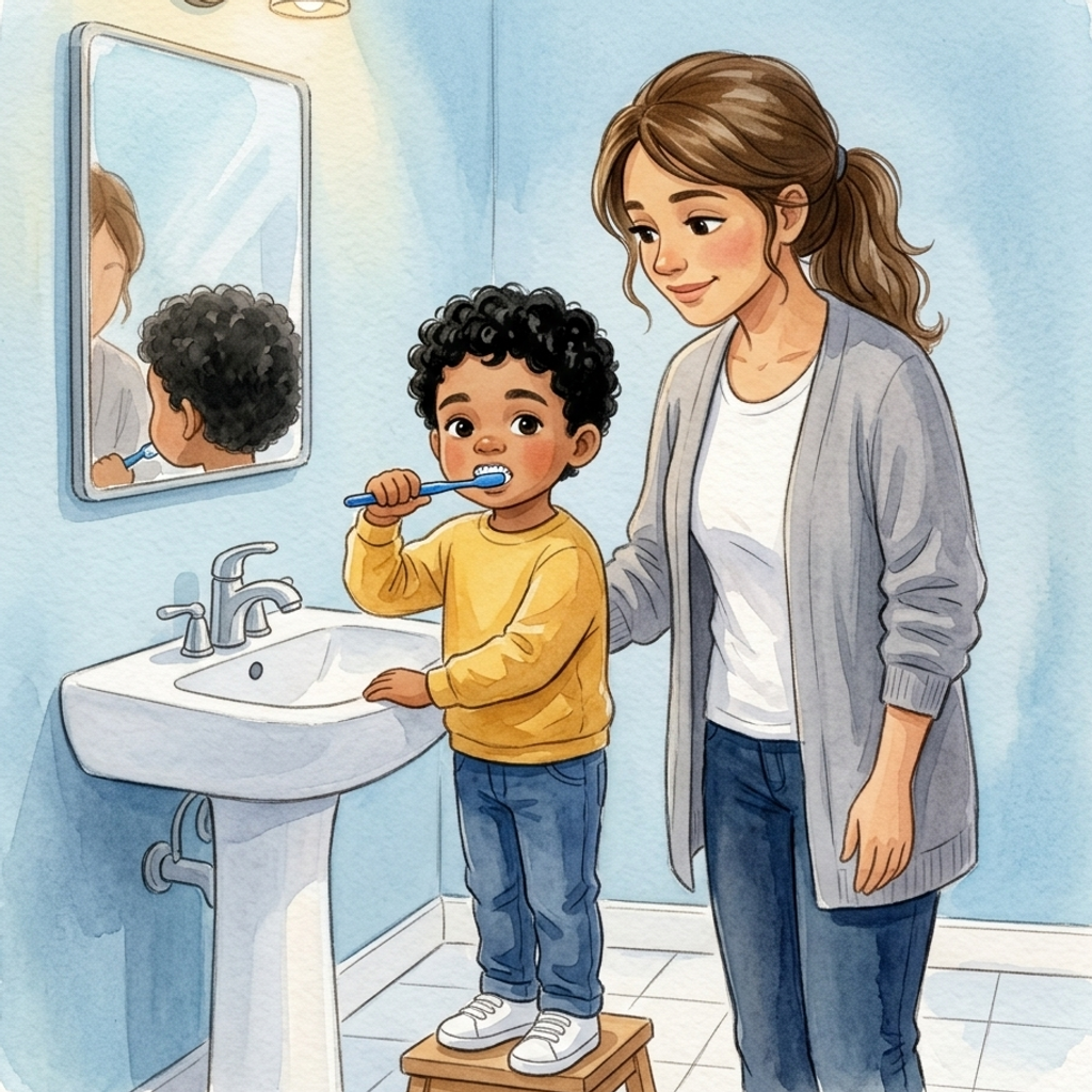 Watercolor sample page from Theoโs Cozy Bedtime: page 2