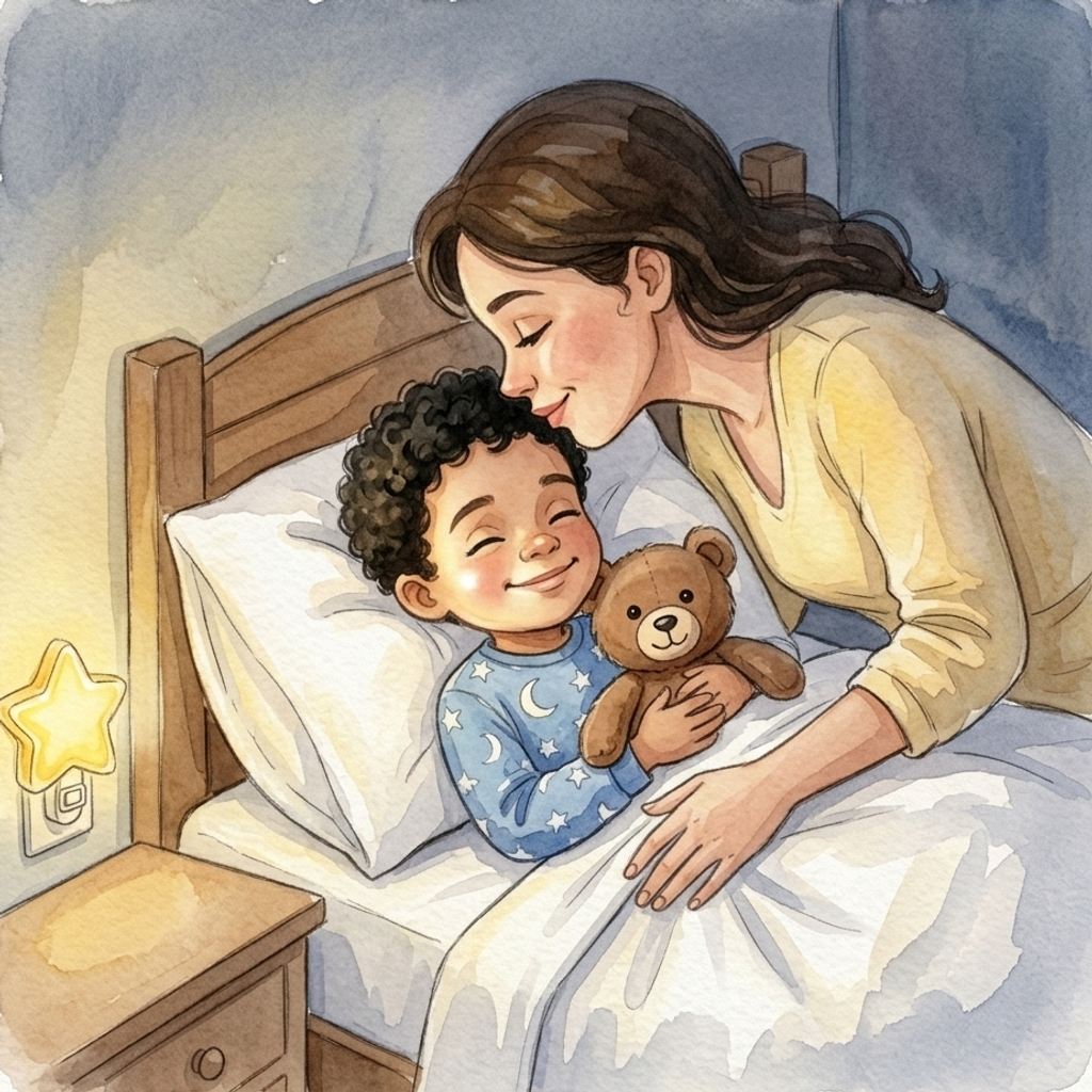 Watercolor sample page from Theoโs Cozy Bedtime: page 6