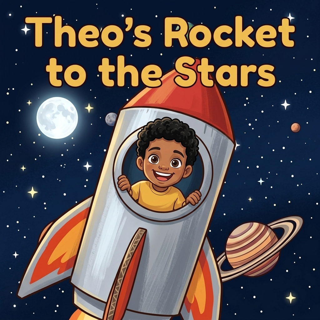 Theo's Rocket to the Stars, a personalized space adventure storybook cover