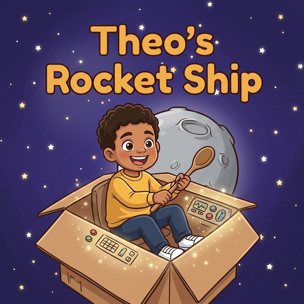 Theo's Rocket Ship, a personalized cartoon storybook cover