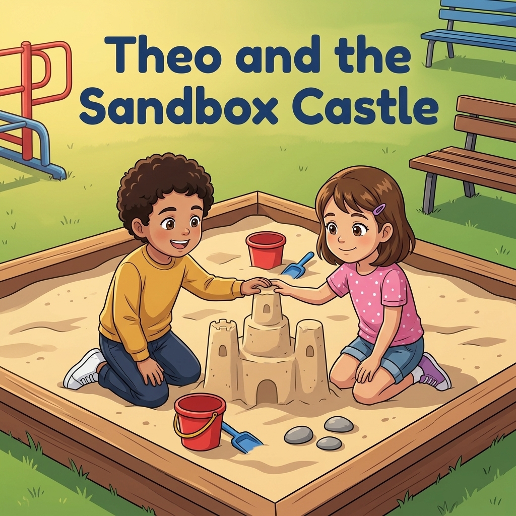 Theo and the Sandbox Castle, a personalized manga-style storybook cover